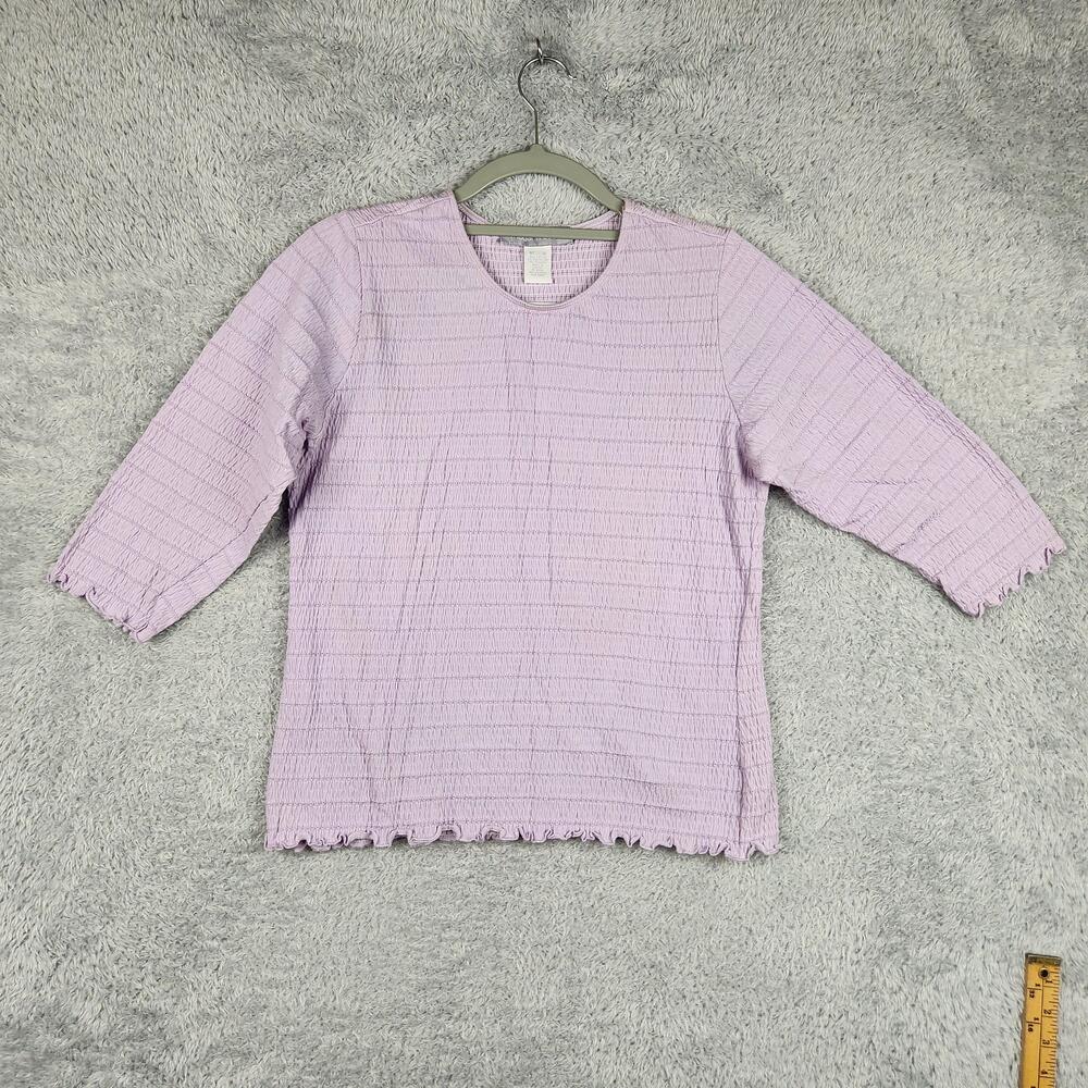 Vintage Modern Soul Blouse Womens Medium Purple Stretch Knit Ruffle Y2k Fairy